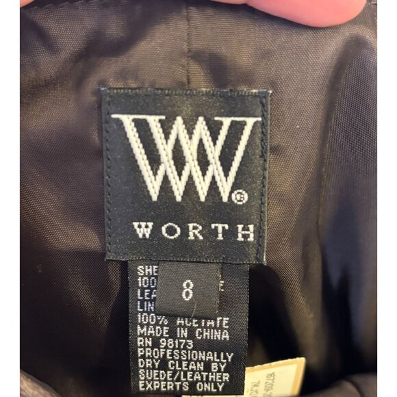 Vintage Worth Brown Leather Button-Front Midi Skirt Size 8 - Picture 7 of 7